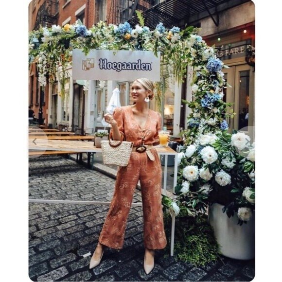 Capulet Isalina Linen Cropped Jumpsuit S Oleander Floral Puff Sleeve Wide Leg - Picture 2 of 14